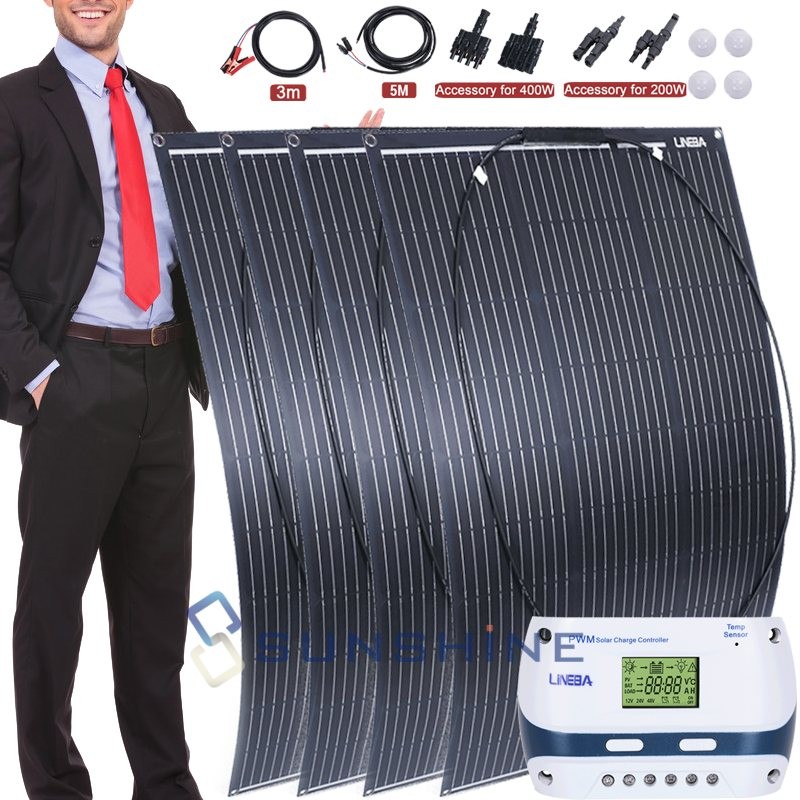 400W 200W Flexible Solar Panel Portable Mono for RV Camping Battery Charge Boat