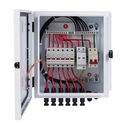 6 String Solar Combiner Box with 20A Fuse, Surge Protection & 63A Breaker