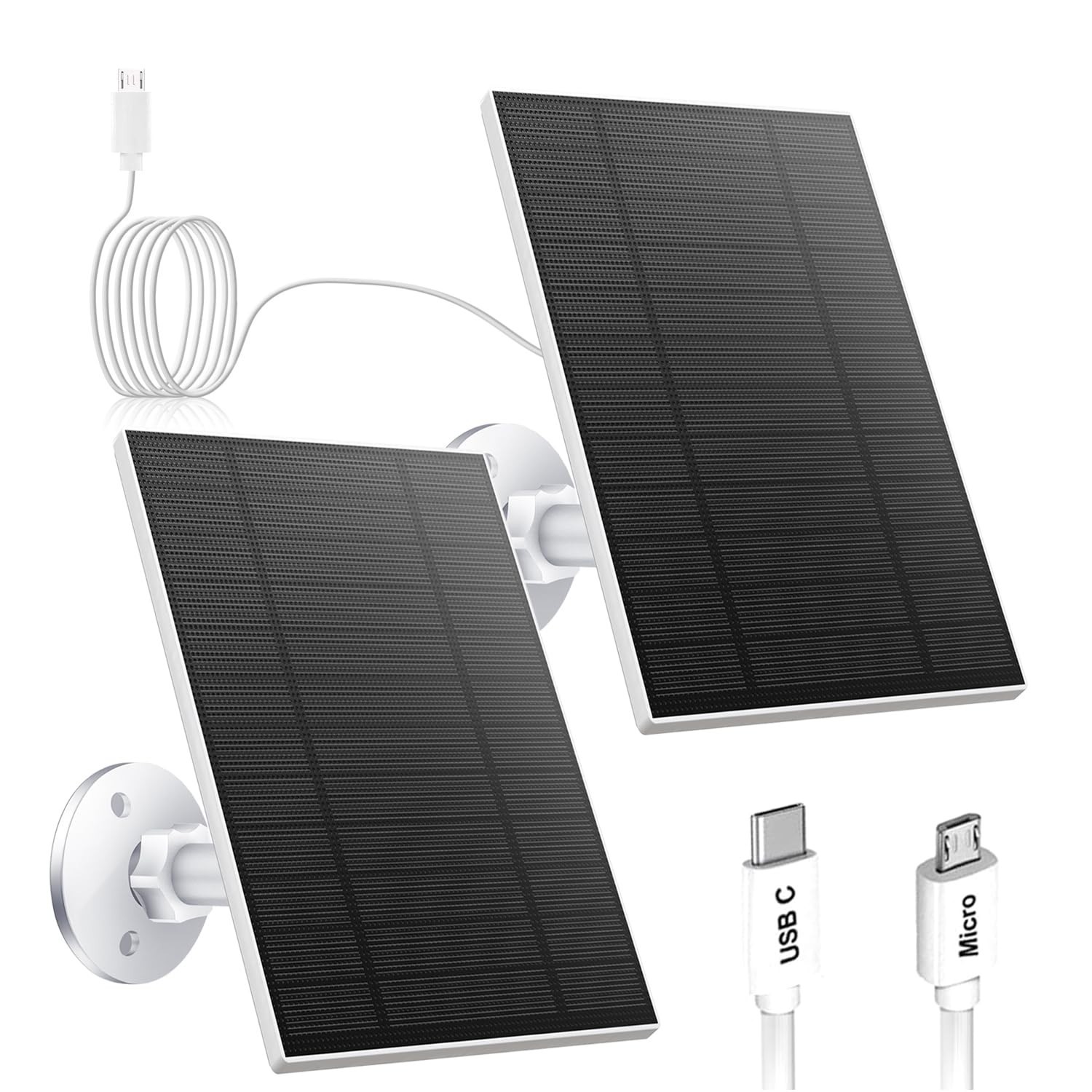 5W Solar Panel for Security Camera, Solar Panel with Micro USB & USB-C Port f…
