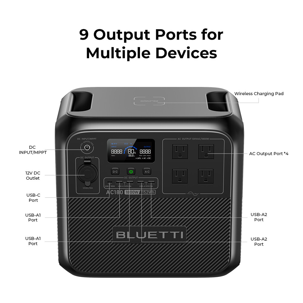 BLUETTI AC180 1152Wh Portable Power Station+Optional Solar Panel Off-Grid Use