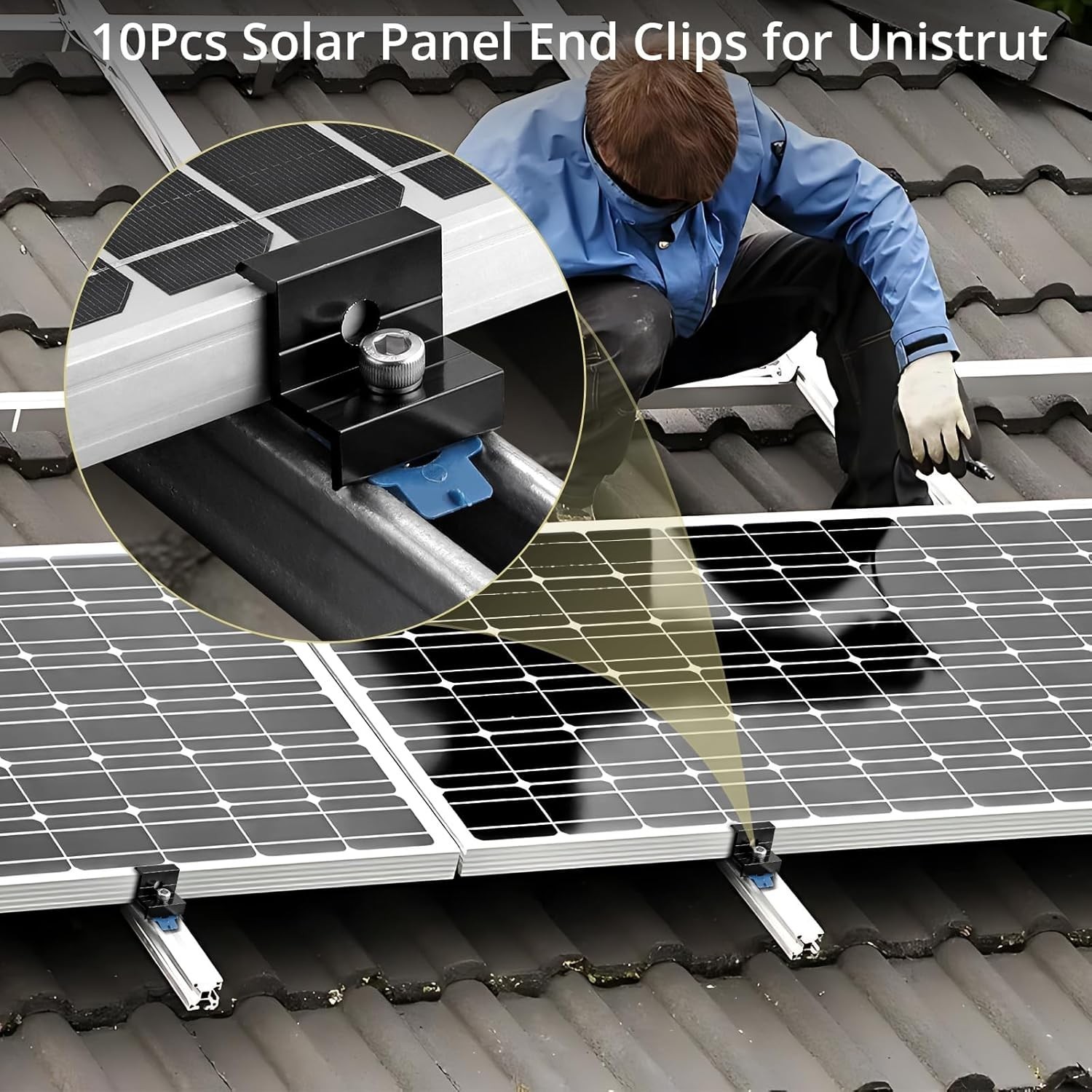 10Pcs Solar Panel End Clamp for Standard Unistrut 30/35mm Aluminum Black