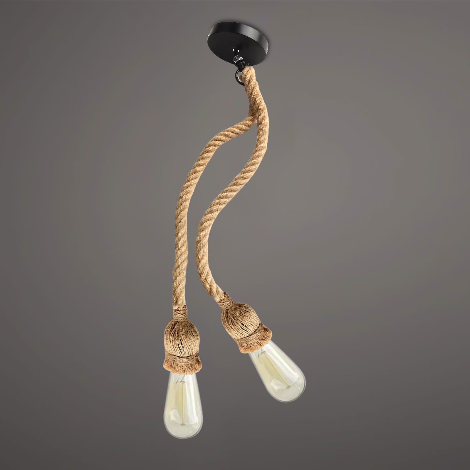 Earth Yellow Industrial Chandelier Retro Hemp Rope Ceiling Lamp 1m Length