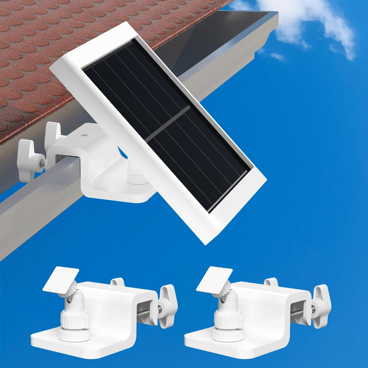 2 Pack Gutter Mount Compatible for Ring Solar Panel, 360°Adjustable