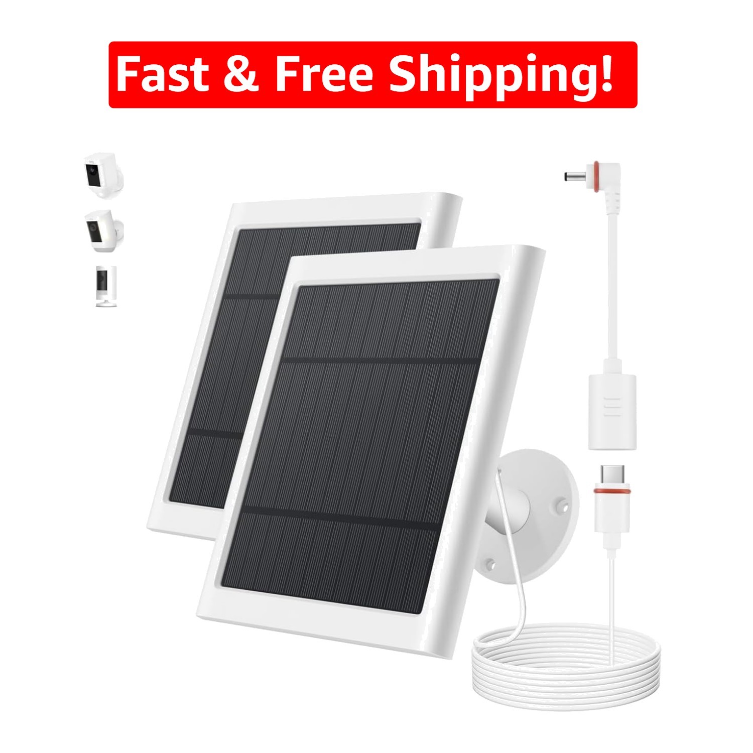 Durable 2-Pack Solar Panels for Ring Security Cameras – USB-C Adapter Included