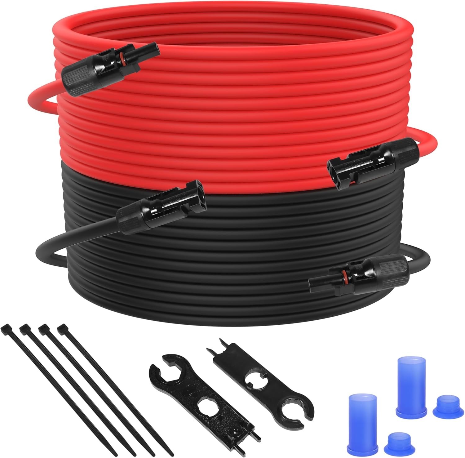 10FT / 20FT / 30FT Wire 10AWG Solar Panel Extension Cable Connectors Black Red
