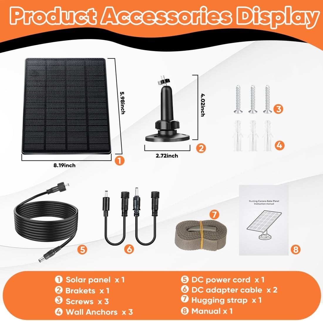 Durable 6W Solar Panel for Trail Camera – 360° Bracket & Rechargeable Battery