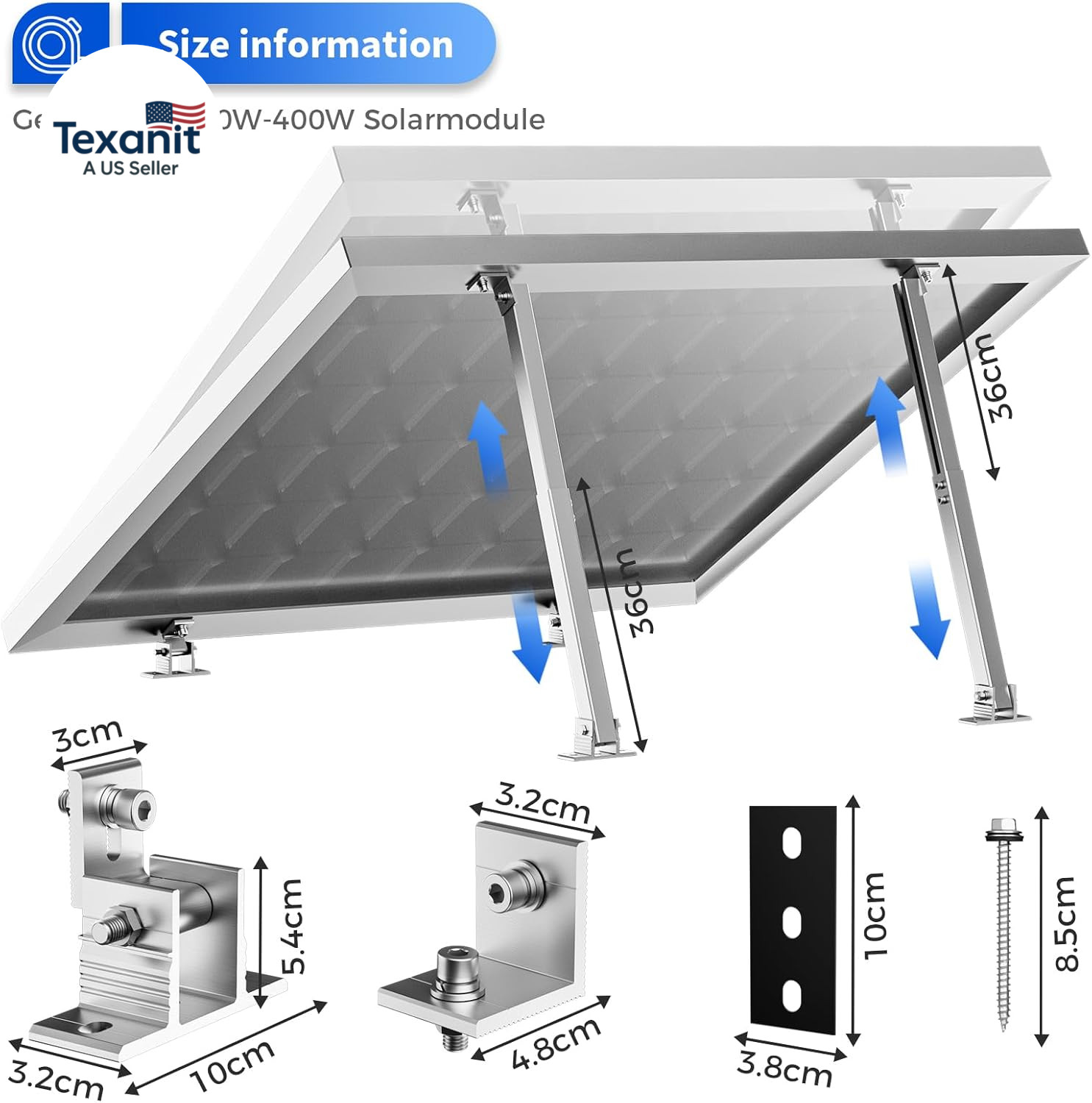 2 Set Adjustable Solar Panel Tilt Mount Brackets Aluminum Alloy Mounting Bracket
