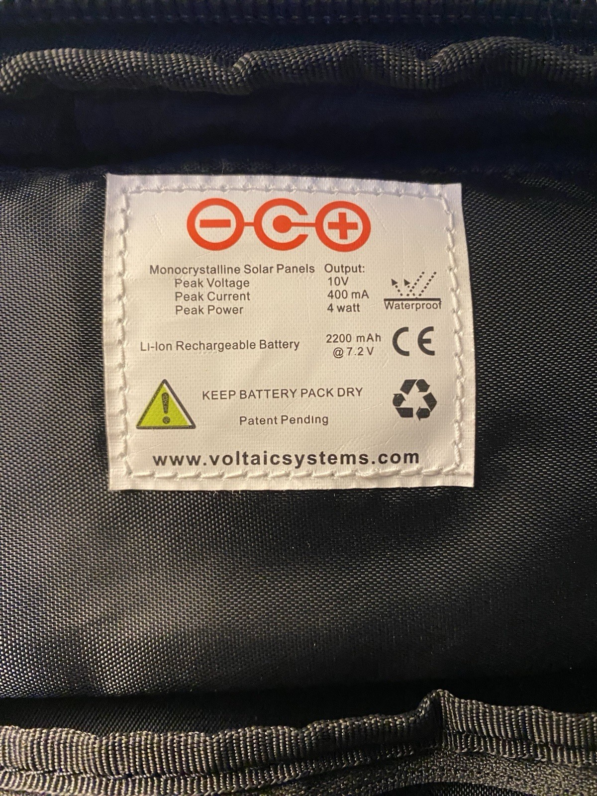 Vintage Voltaic Systems Solar Charger Backpack w/ Cables: