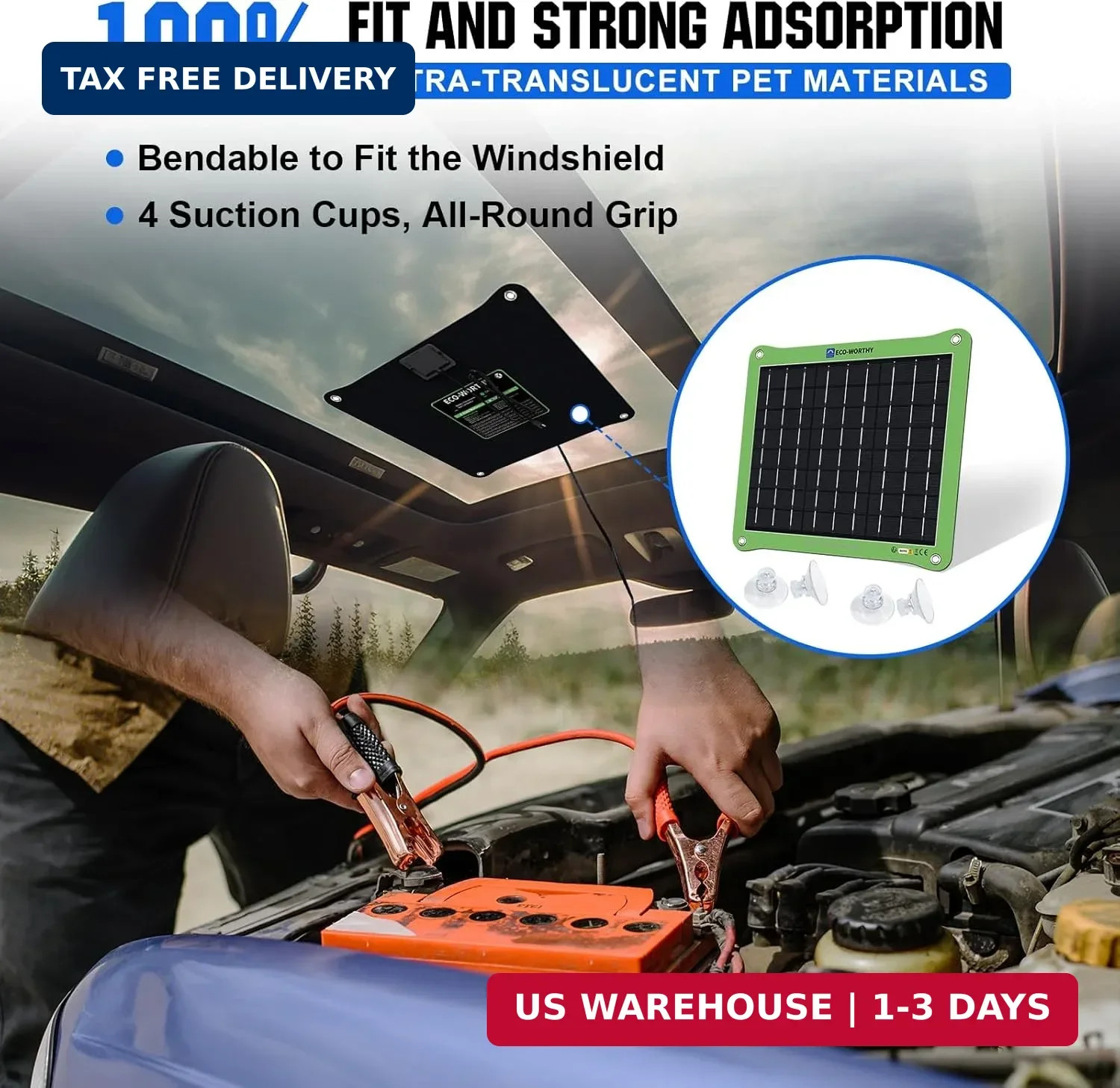 ECO-WORTHY Upgrade 7.5W Solar Car Battery Charger Maintainer 12V Waterproof Sola