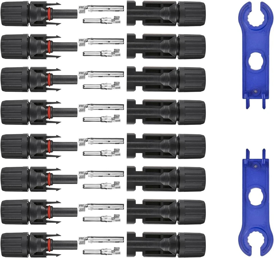 16PCS Solar Panel Connectors 1000V 30A IP67 MC4 10AWG 8 Pairs w/ Spanners