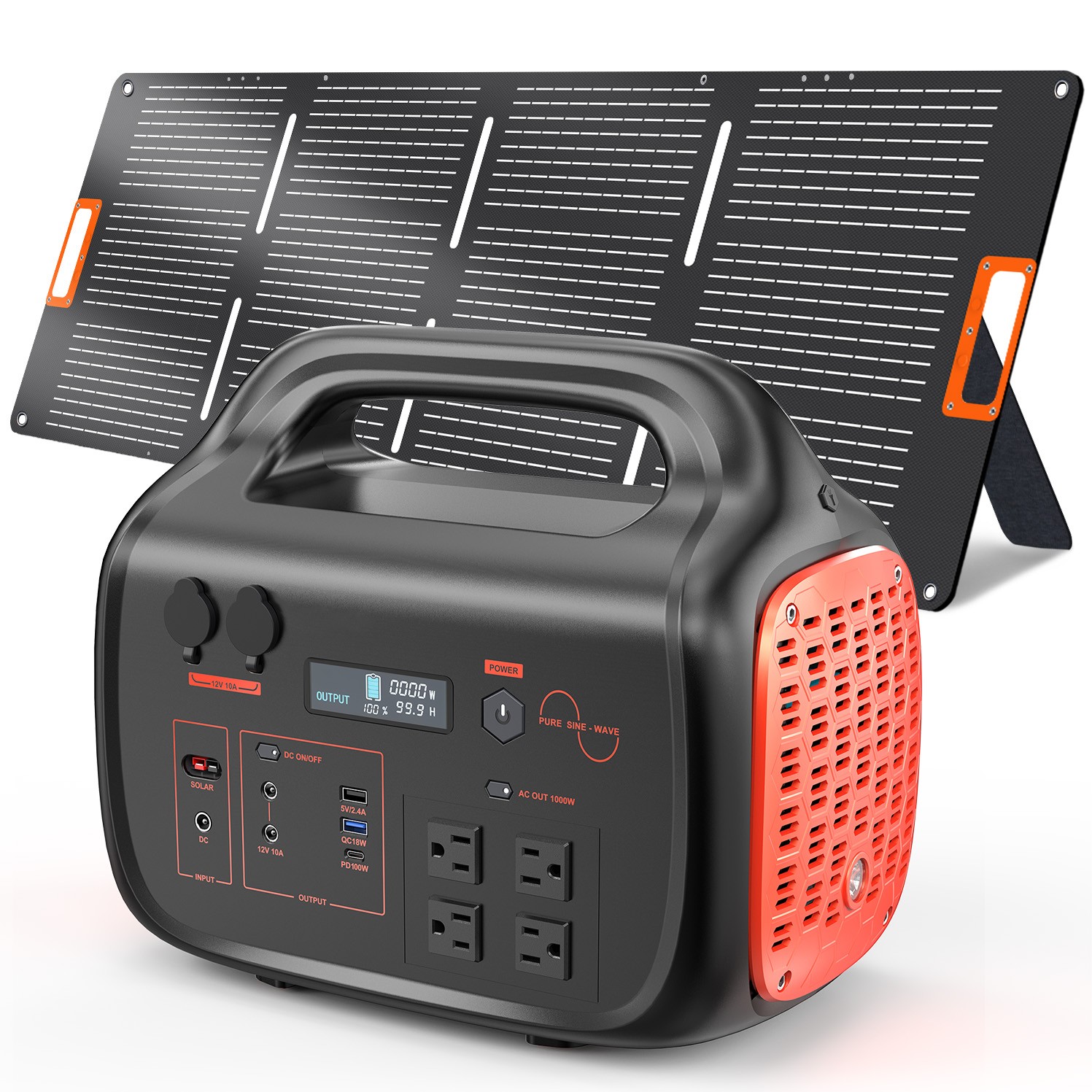 Portable Power Station 1075Wh 1000W Solar Generator with 200W Solar Panel Backup