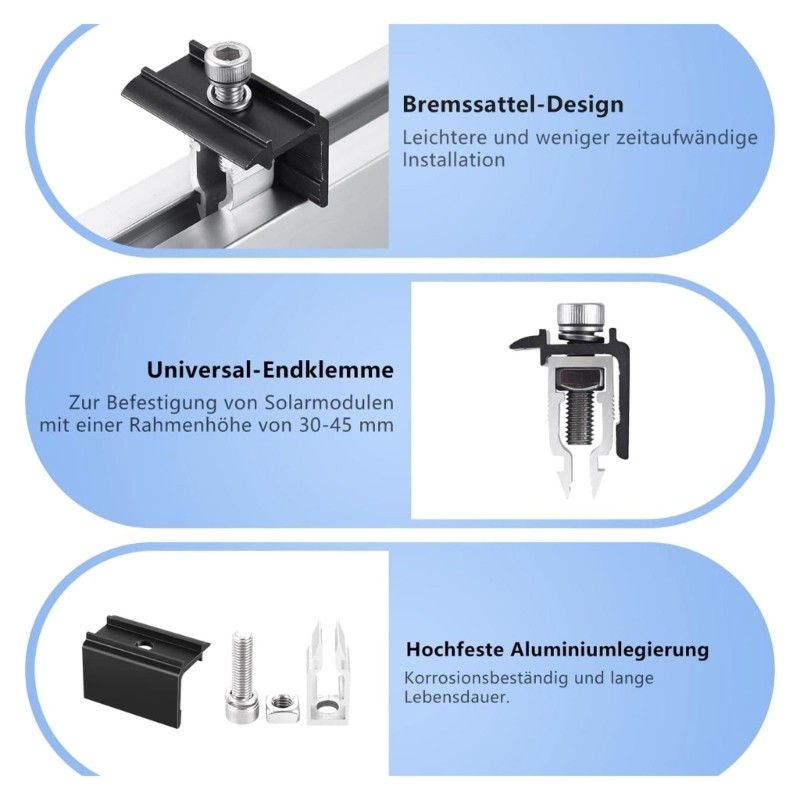 6Pcs Solar End Clamp Middle Clamp Solar Panel Bracket Edge Pressed Support