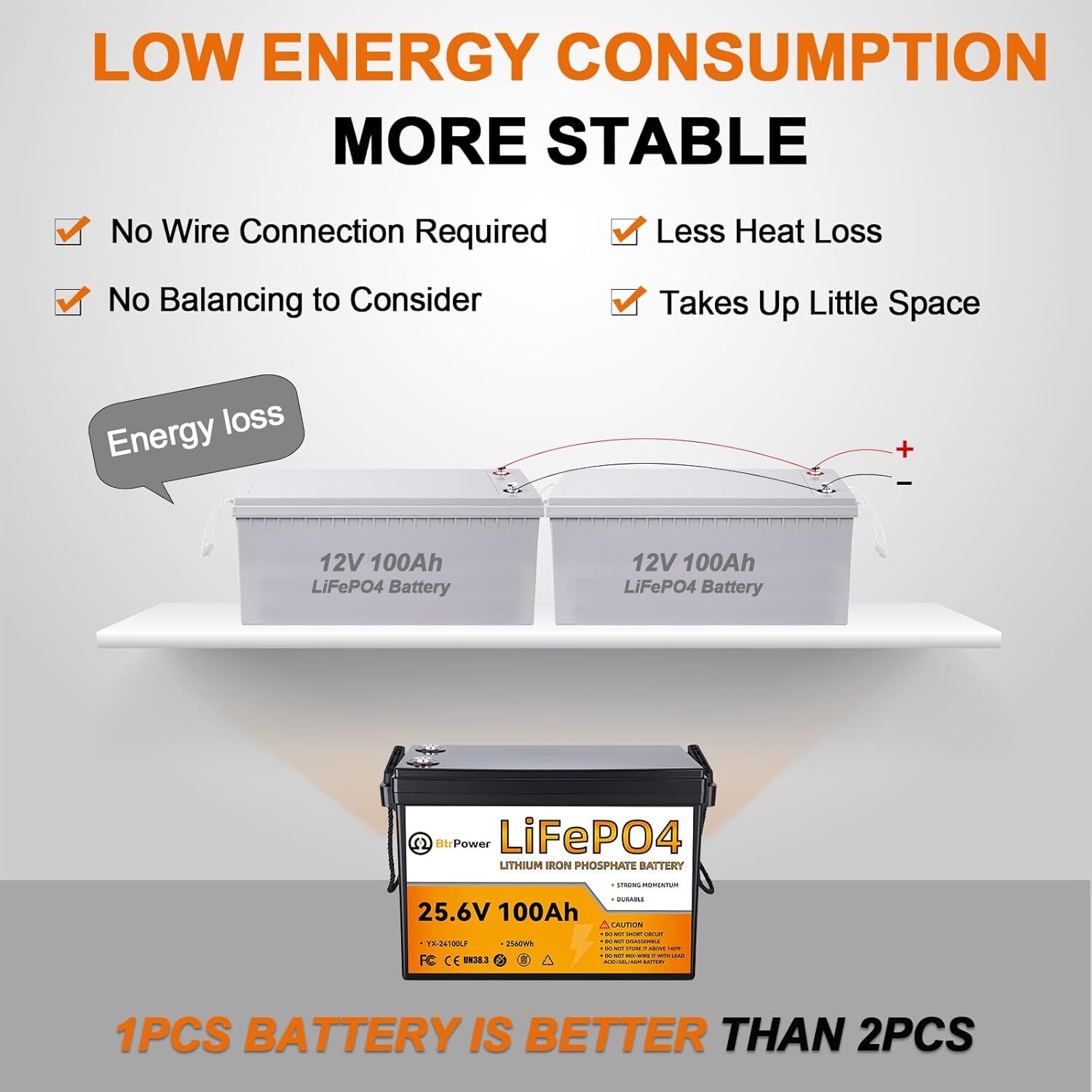 24V 100Ah LiFePO4 Lithium BtrPower Battery for RV Marine Solar System 100A BMS
