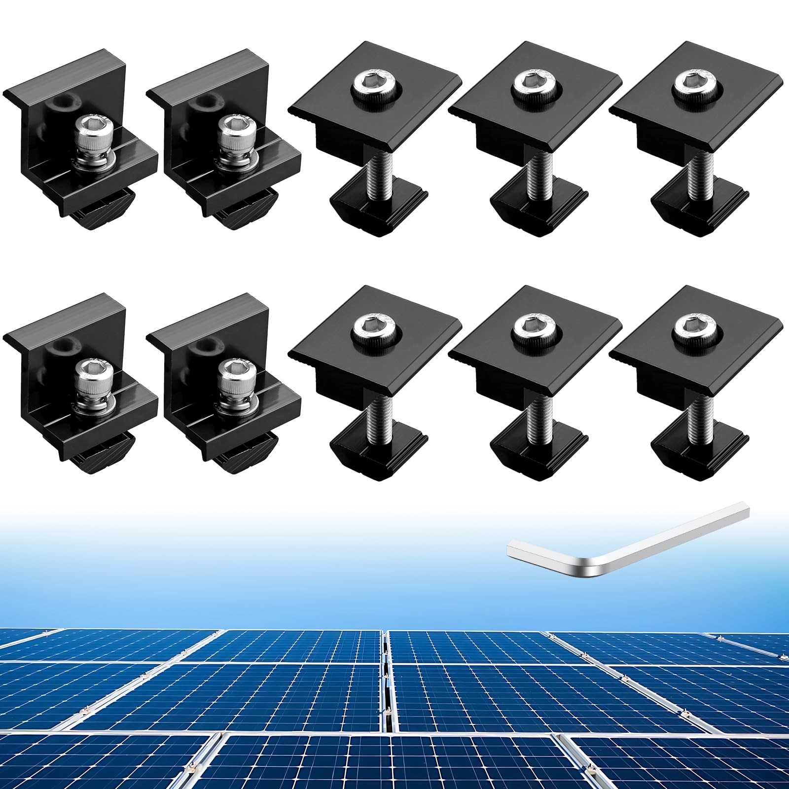10 PCS Solar Panels Brackets 30mm, Aluminium 6 x T-Shaped Mid Clamps + 4 x En…