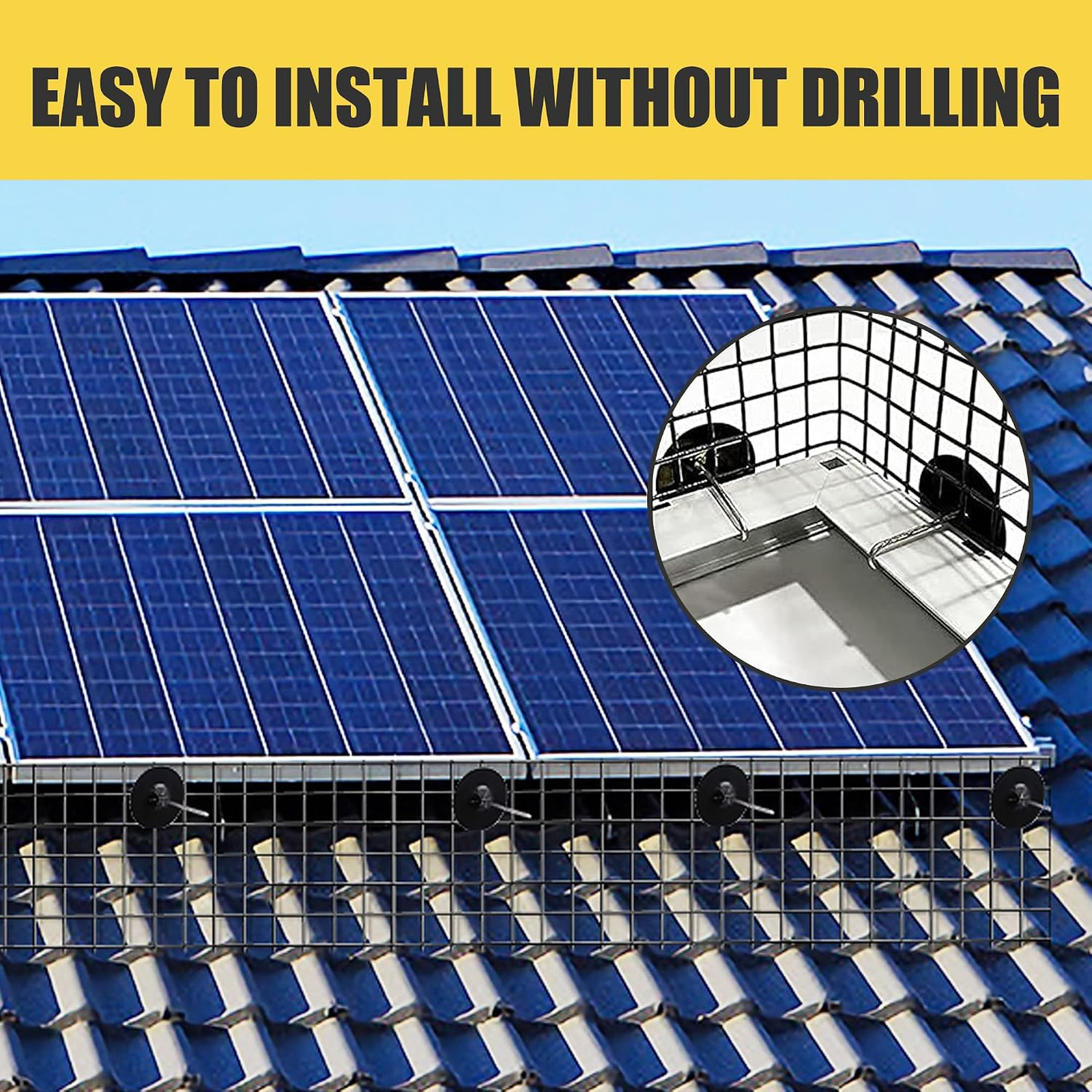 Solar Panel Bird Mesh Clips Aluminum J-Hook and Washer 50 Sets No Drill Critter