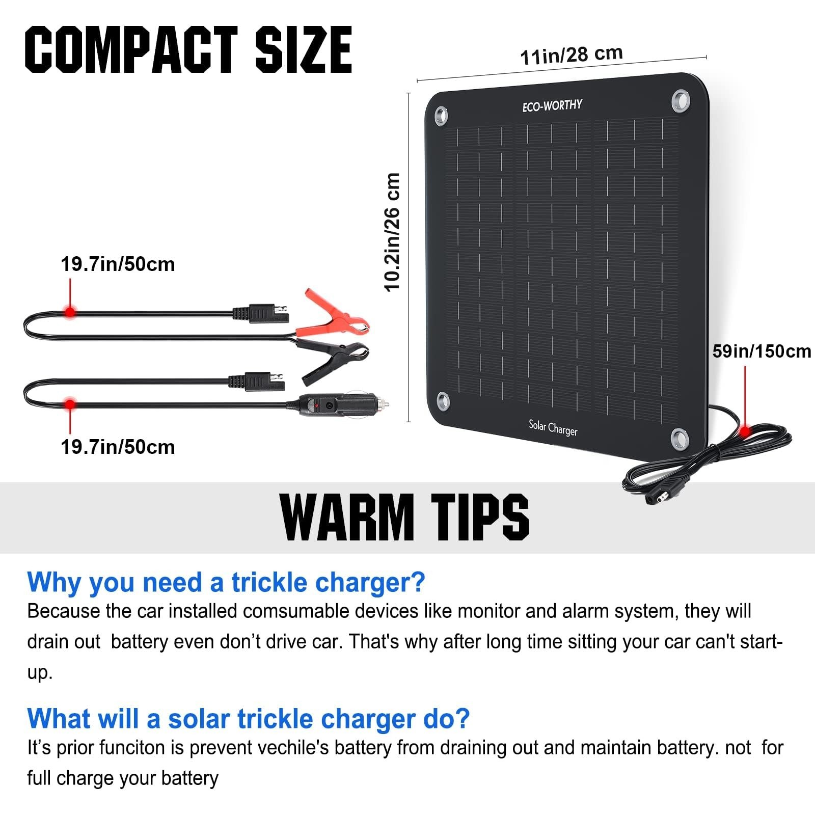 ECO-WORTHY 10W Solar Car Battery Charger Maintainer 12V Waterproof Solar Pane…