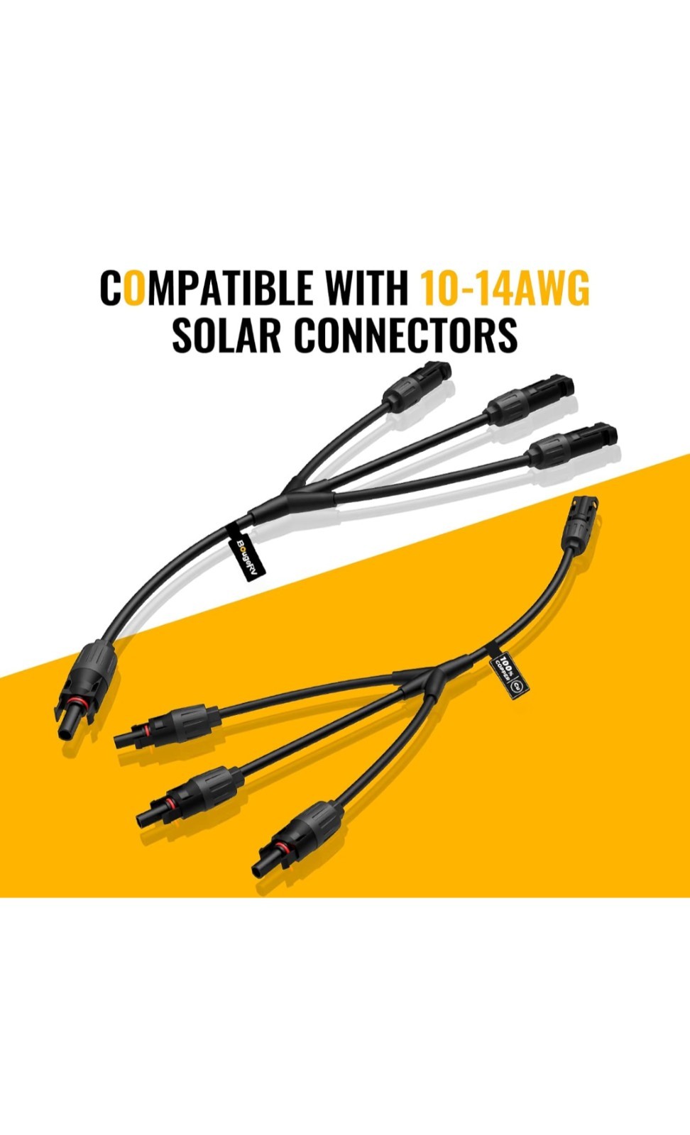 BougeRV 2pair Solar Y Branch Connectors Solar Panel Parallel Connectors 1 to 3