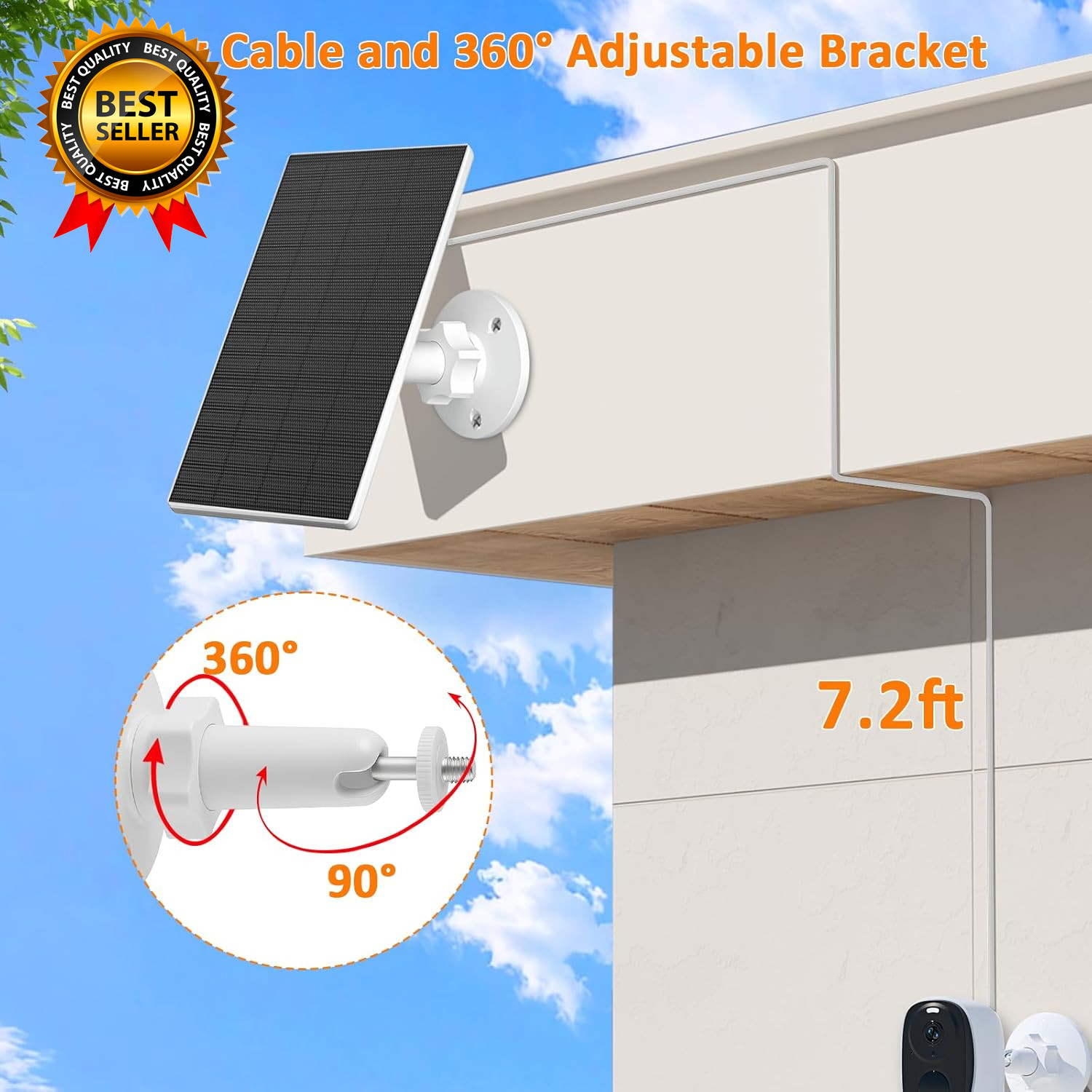 2W Solar Panel for Security Cameras, Solar Charger with Micro