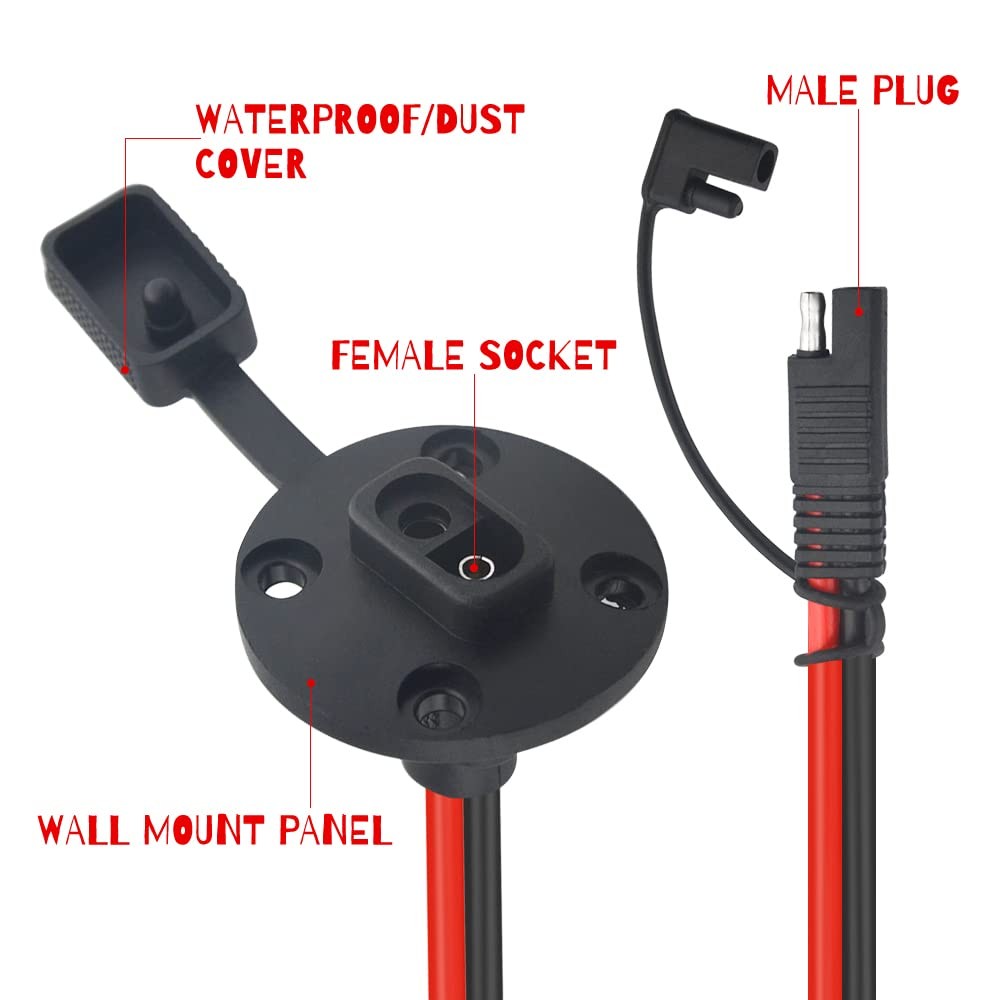 2 PCS SAE Power Socket Sidewall Port Connector 10AWG 23.62inch SAE Quick Disc…