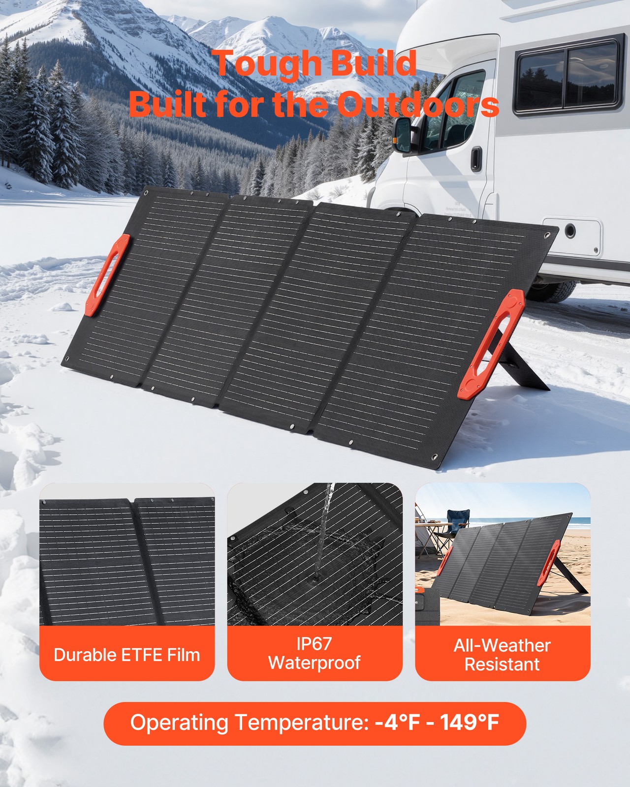 VEVOR 150W Foldable Monocrystalline Solar Panel Portable ETFE Mono Solar Charger