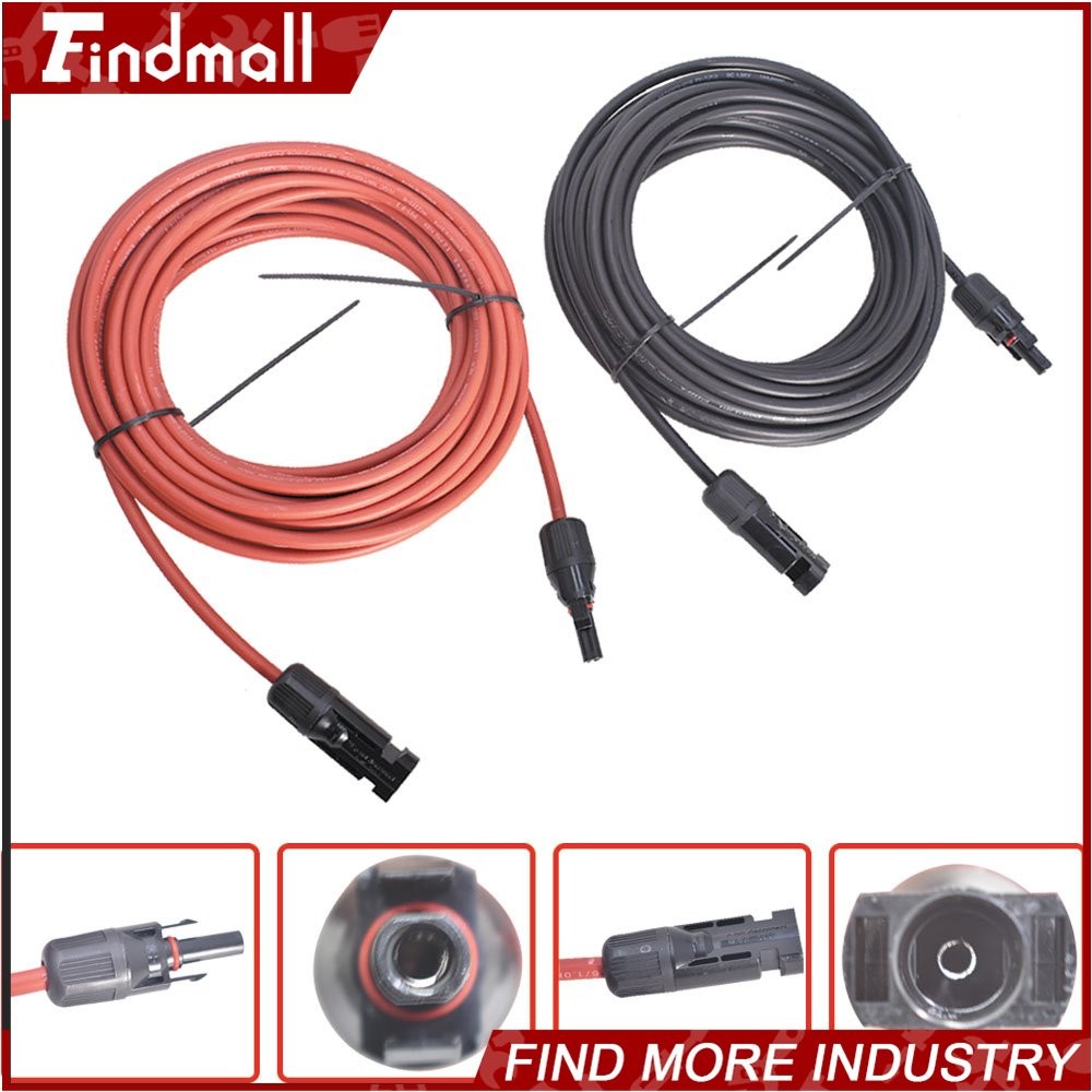 Findmall 10AWG Black + Red 30FT Solar Panel Extension Cable Wire Connector