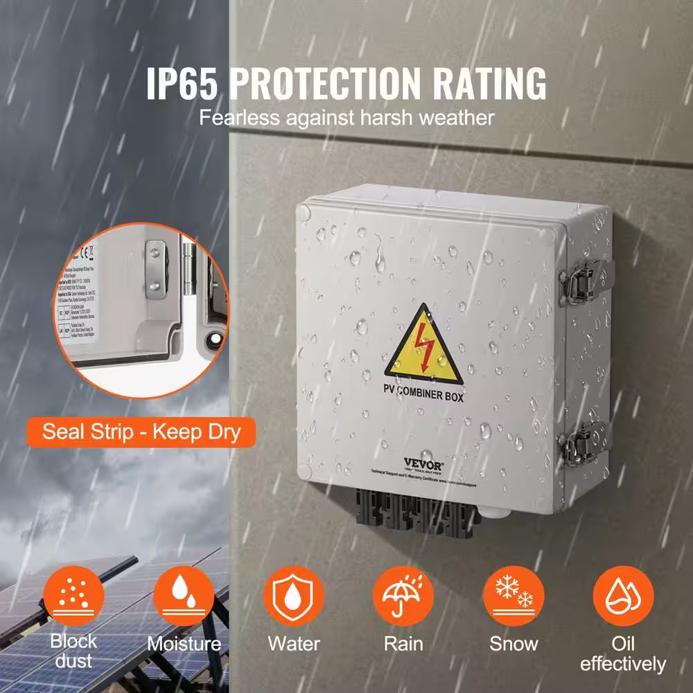 4 String 10 Amp Solar PV Combiner Box ABS Case with IP65 Weather Protection for