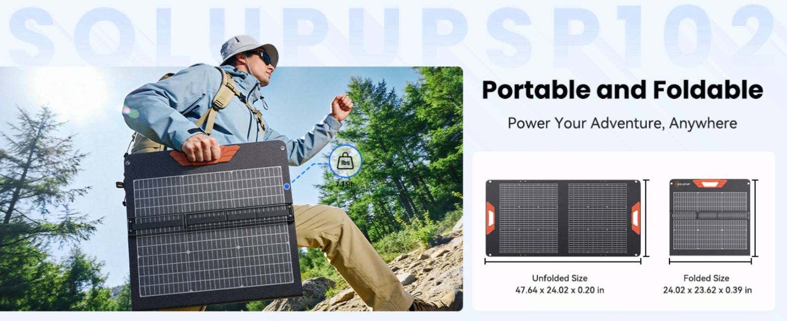 100W Bifacial Portable Solar Panel, 24% Efficiency, Foldable IP65 Charger