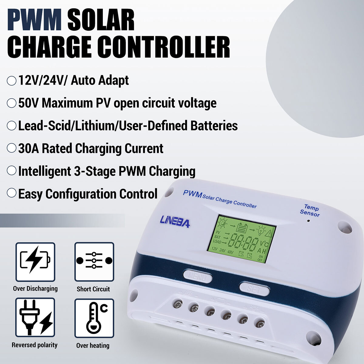 12V/24V 100A Solar Panel Battery Lithium Charging Mode Controller Regulator Auto