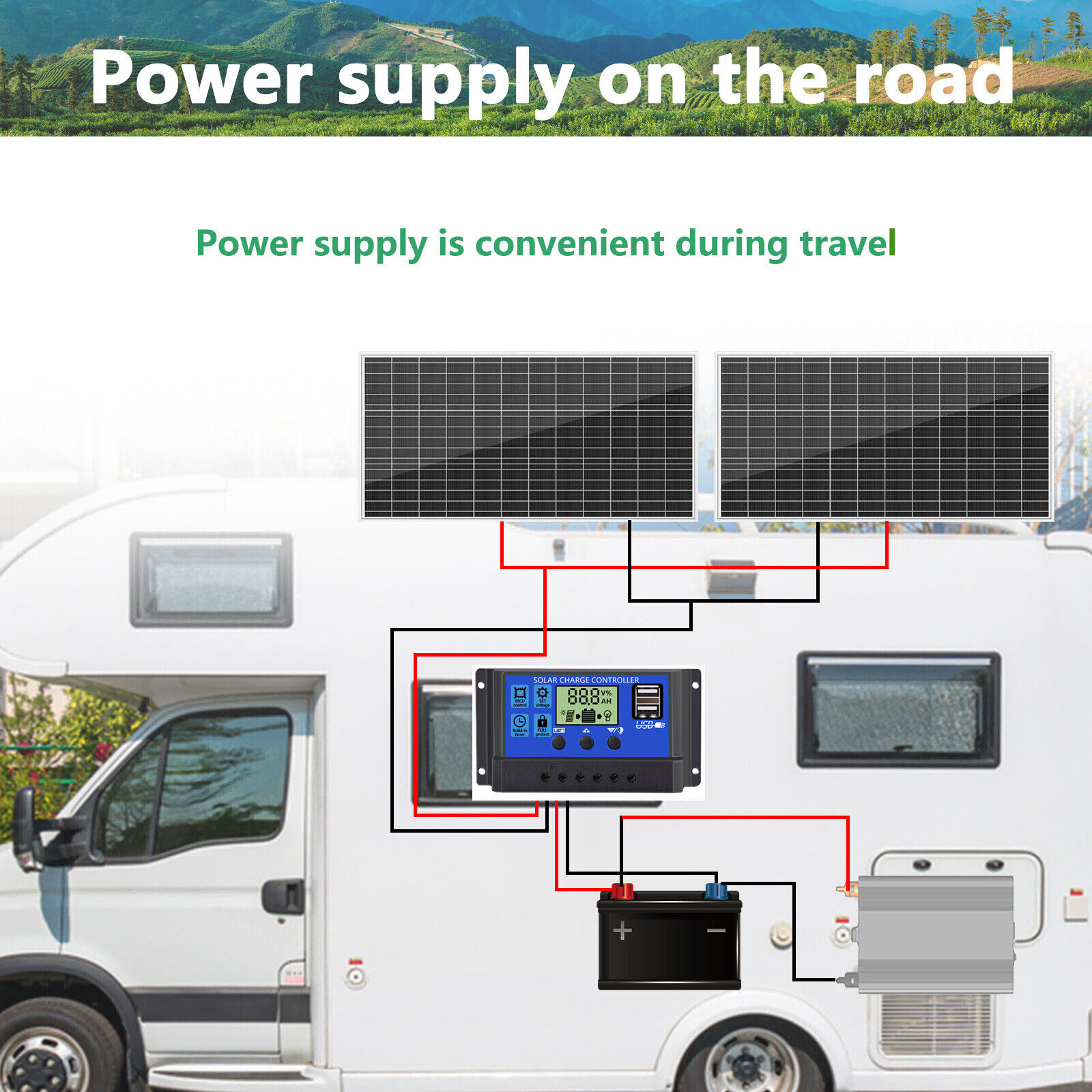 300W Solar Panel Monocrystalline 30A MPPT 12V Battery Off Grid Complete kit