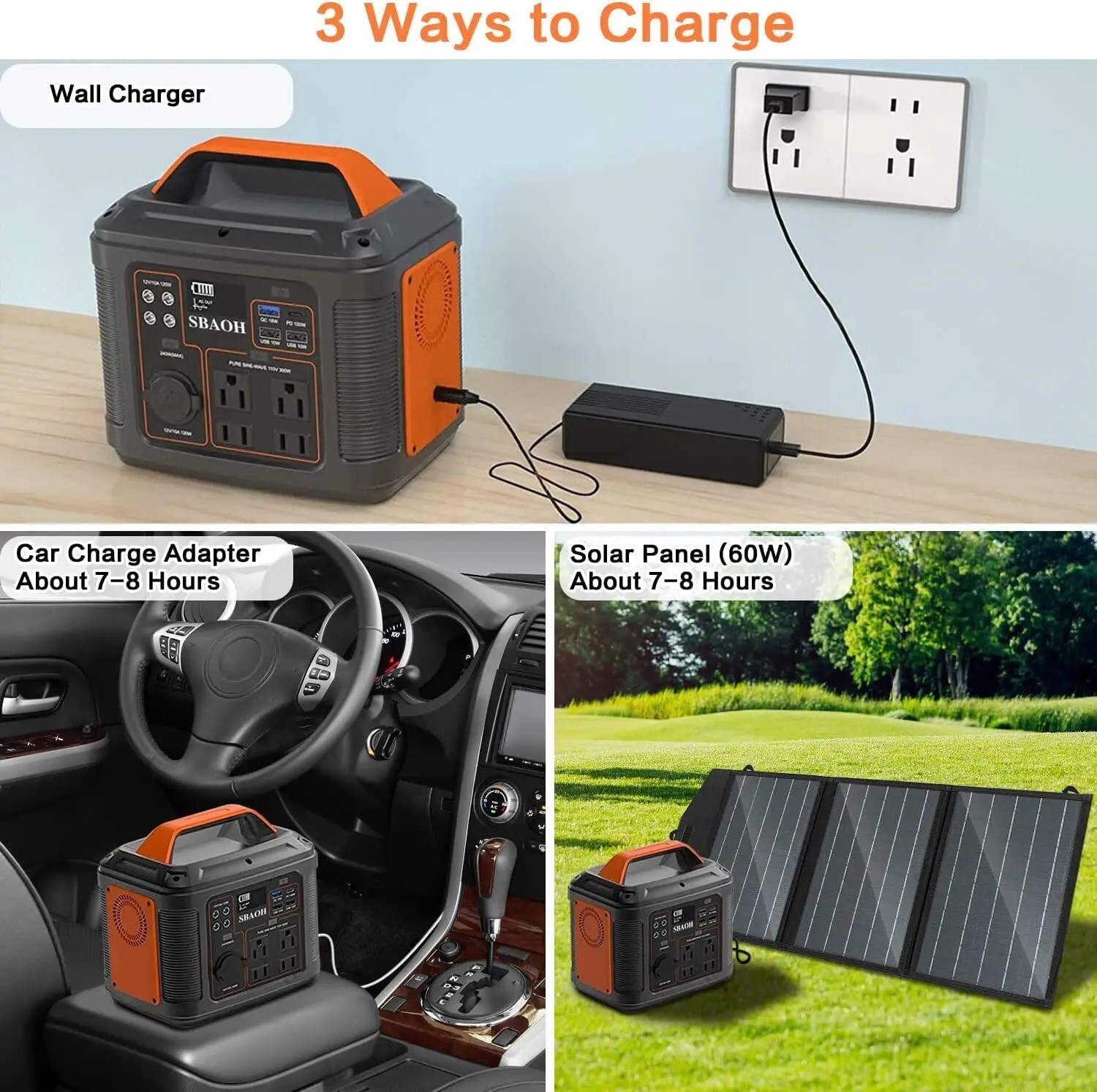300W Portable Power Station Solar Generator Quick Charge 110V AC DC Outlets LED