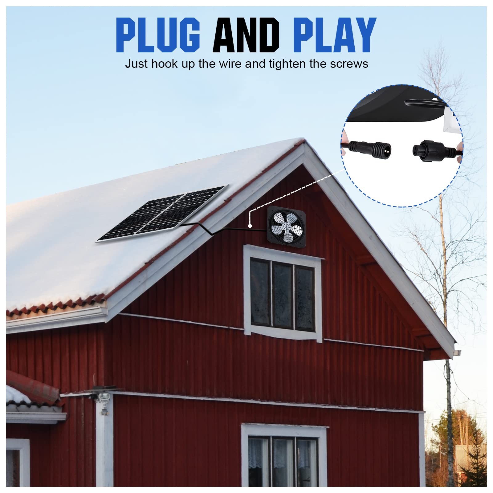 50W Solar Attic Fan Kit with 14″ DC Fan for Roof Vent, Coop, Greenhouse