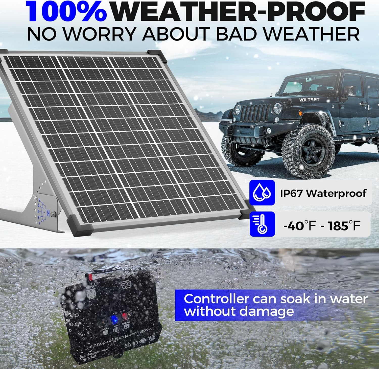 Voltset 50W Solar Panel Kit, 12V Solar Battery Trickle Charger Maintainer + 10A