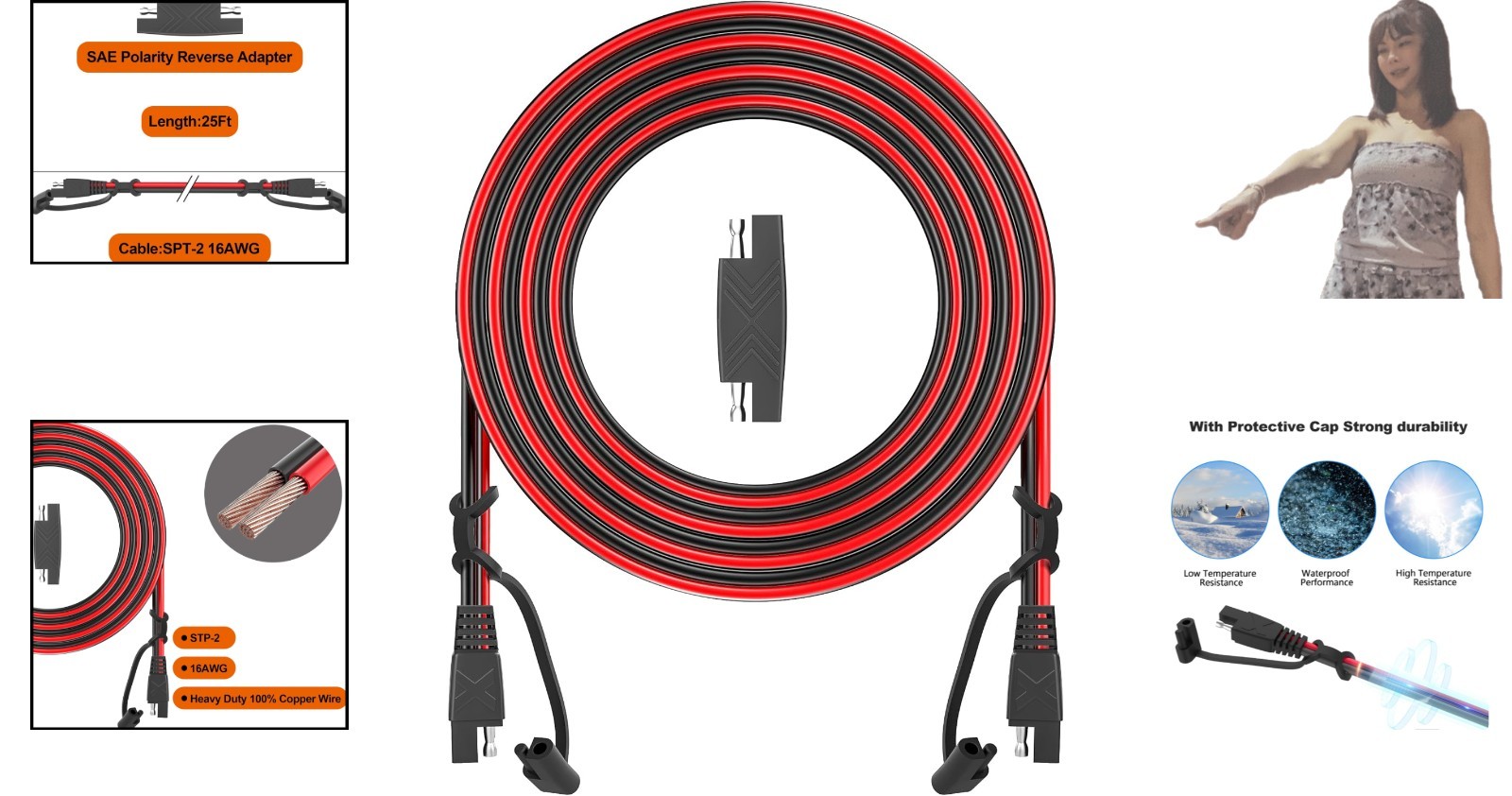 Universal 12FT SAE Connector Cable for Automotive & Solar Use – Listed Safety