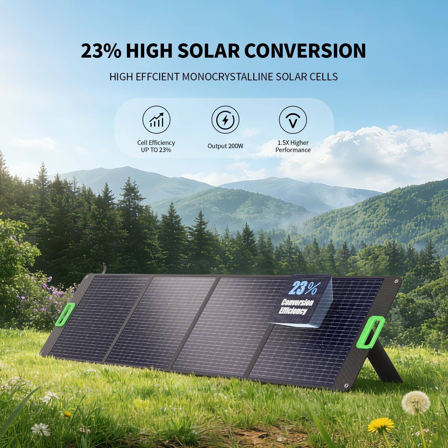 200W Portable Solar Panel for Power Station, Foldable Solar Charger W/ 4 Kicksta