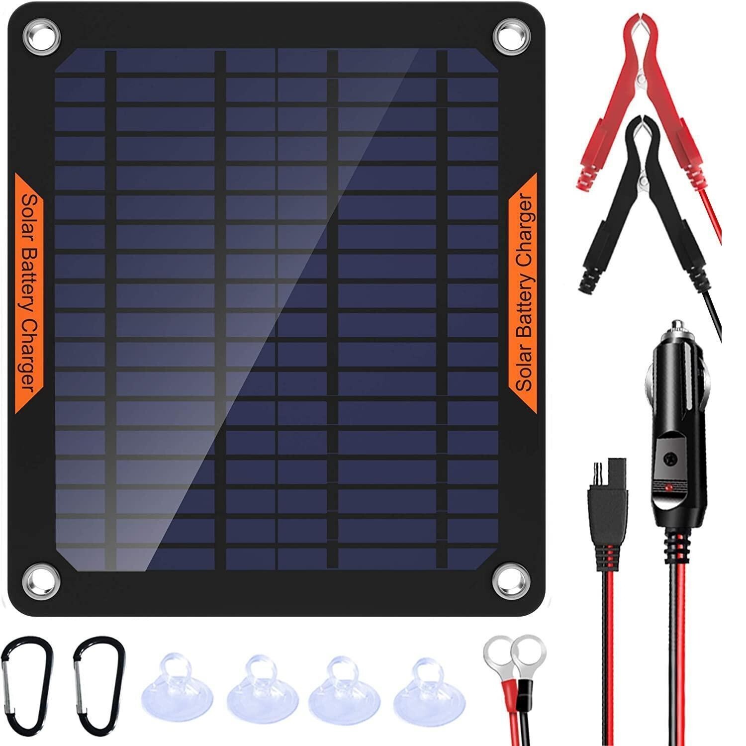 12V Solar Car Motorcycle Boat Marine RV Trailer ATV Trickle Battery Charger Kit
