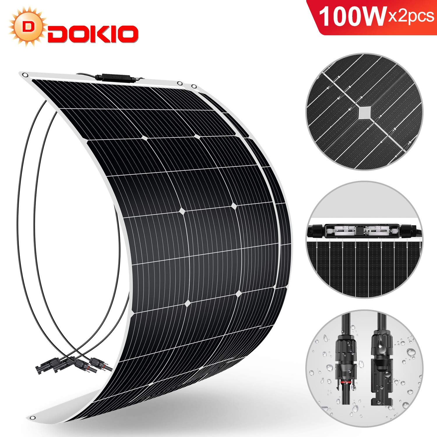 Dokio 200W 12V Bendable Flexible Solar Panel Portable Outdoor Charger For Camper