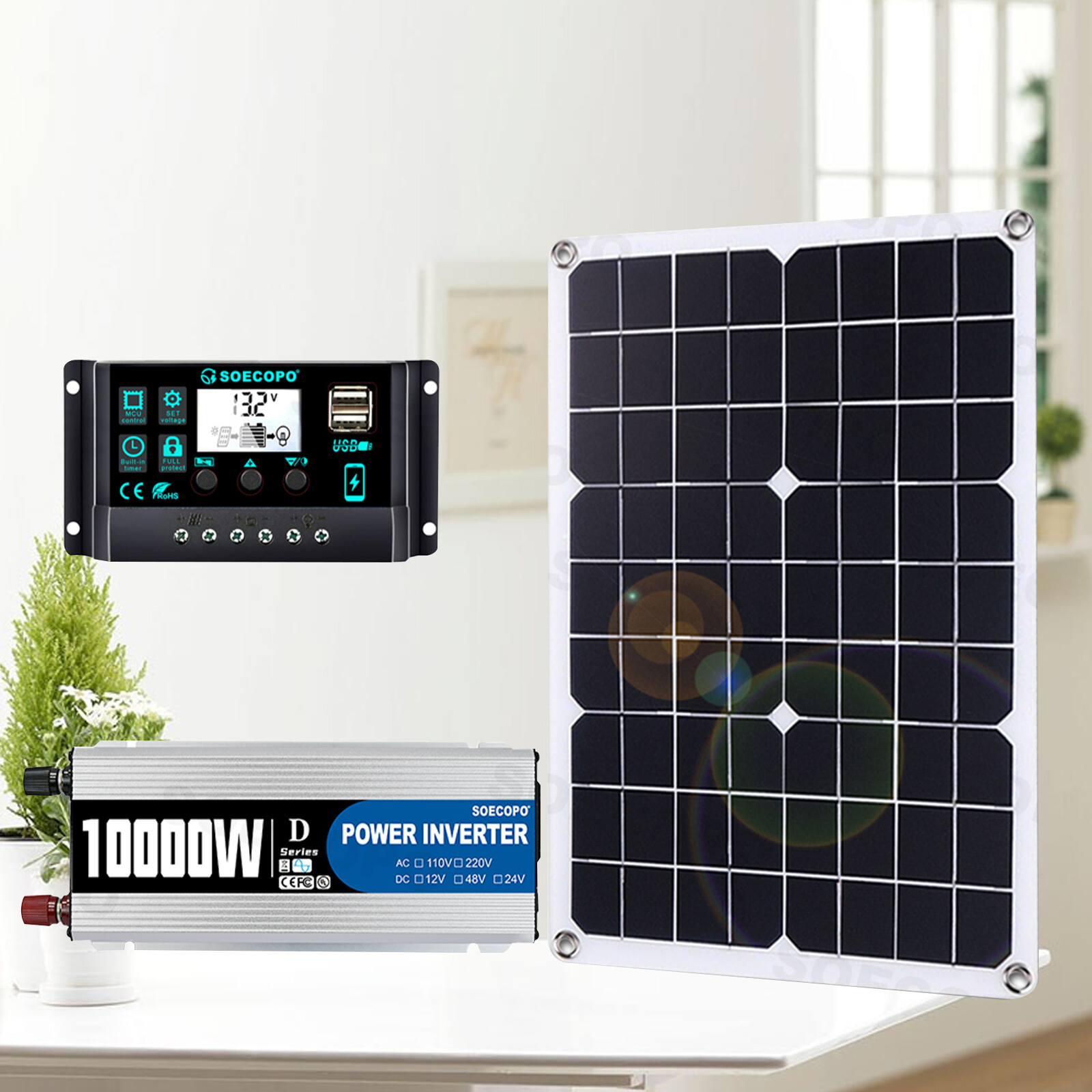 10000W Solar System DC12V to 220V Off-Grid Inverter System 100A Controller 500W
