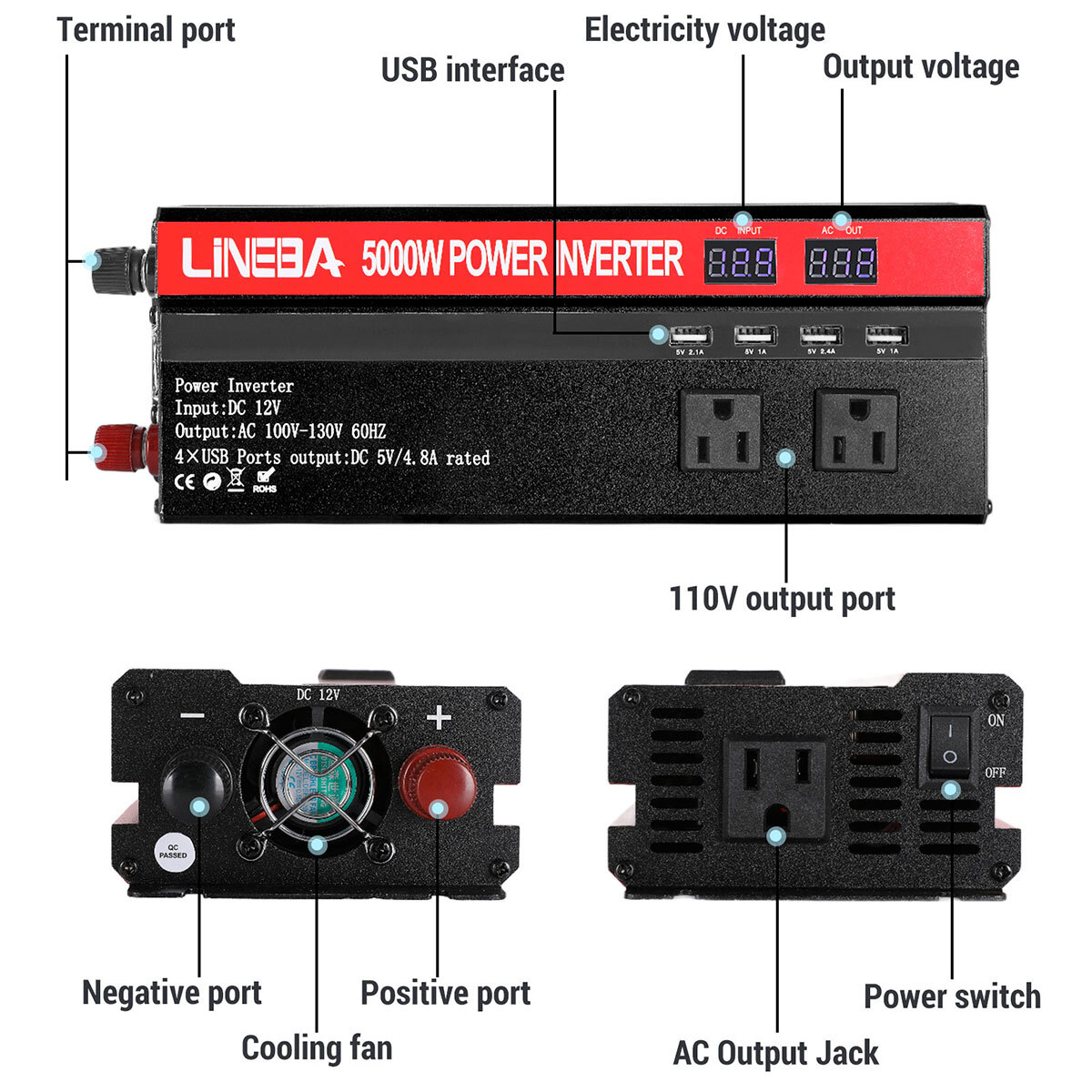 Complete 5000W Off-Grid Solar Kit 5000W Inverter 400W [4x100W] Solar Panels 110V