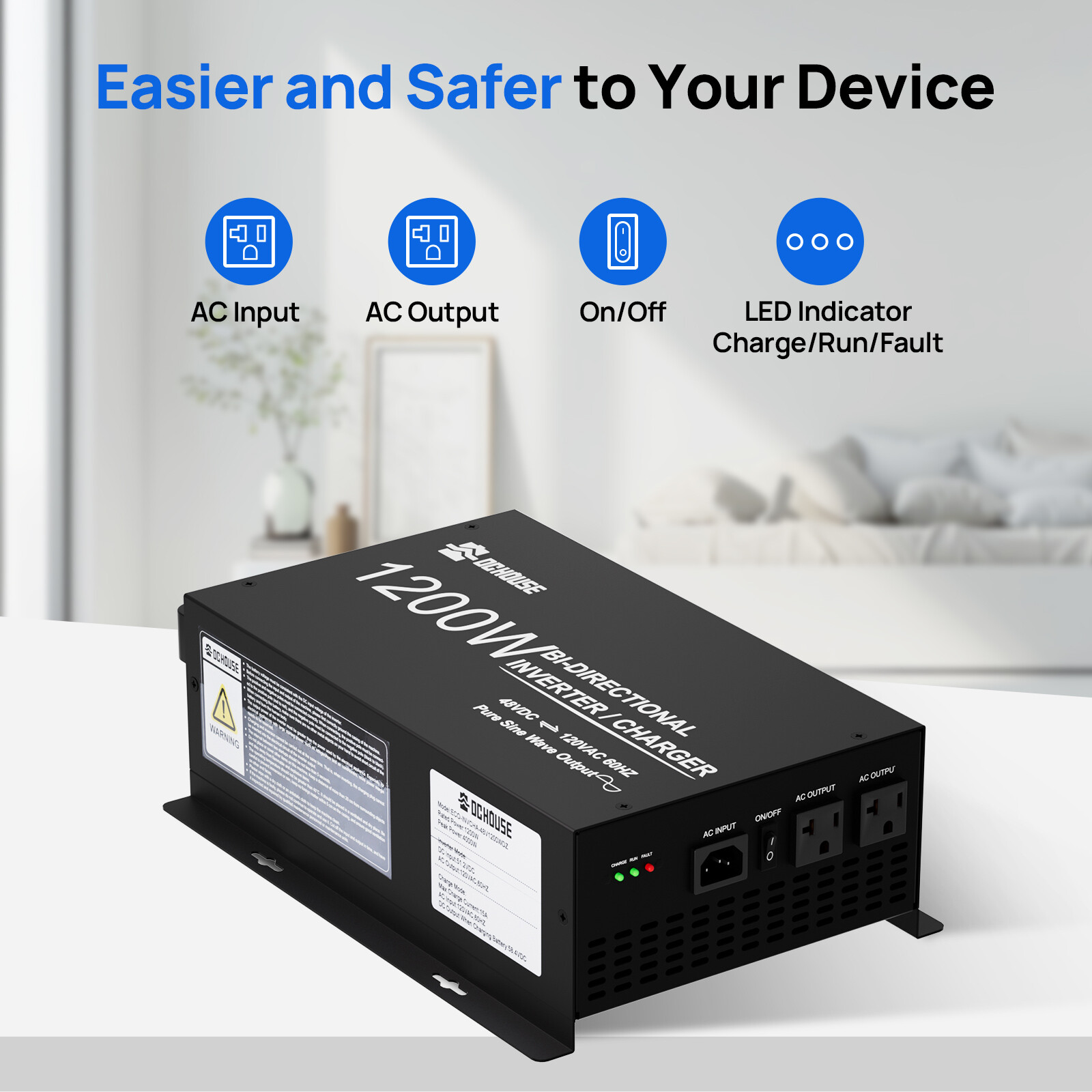 DC HOUSE 2 in 1 1200W BI-Directional Pure Sine Wave Inverter&Charger Golf Carts