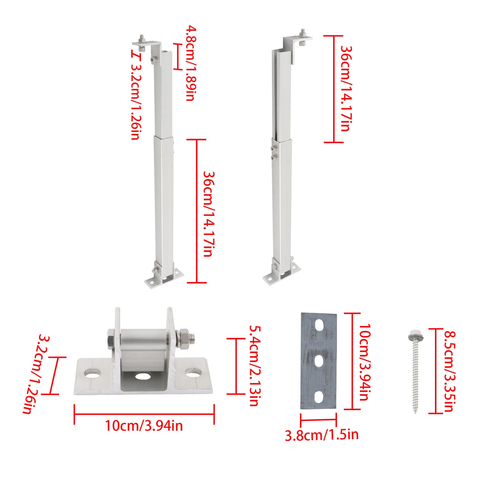 LABLT Adjustable Angle 4×Solar Panel RV Tilt Mount Brackets Set For Roof Install