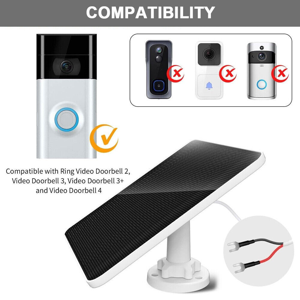 Solar Panel Charger 4W for Ring Video Doorbell 4/3/2 Solar Charger W/Power Cable