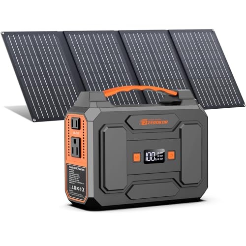 Portable Power Station with Foldable 40W Solar Panel, 100W Solar Black Gray