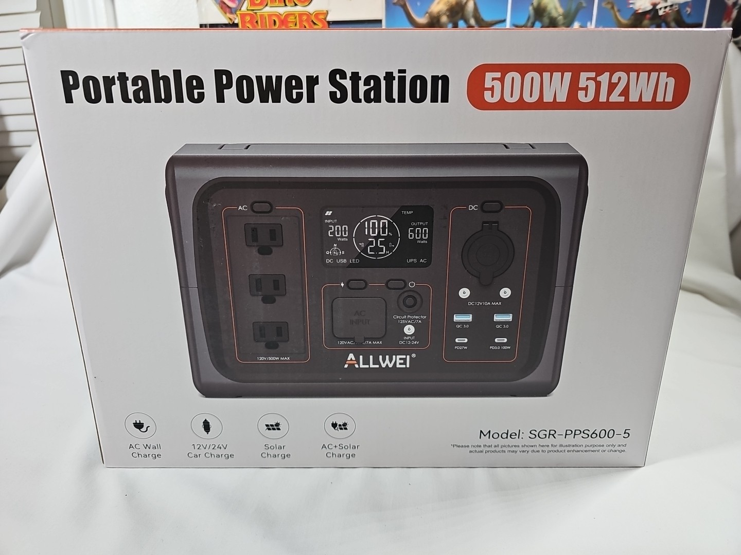 Allwei 500W Battery Backup Power Station Portable Camping Emergency Generator