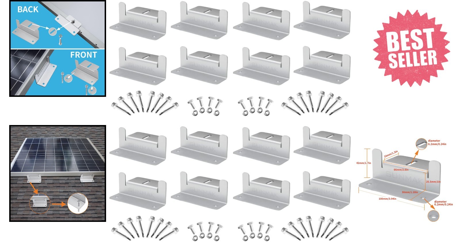 16 Units Solar Panel Mounting Z Brackets – Lightweight, Corrosion-Free Aluminum