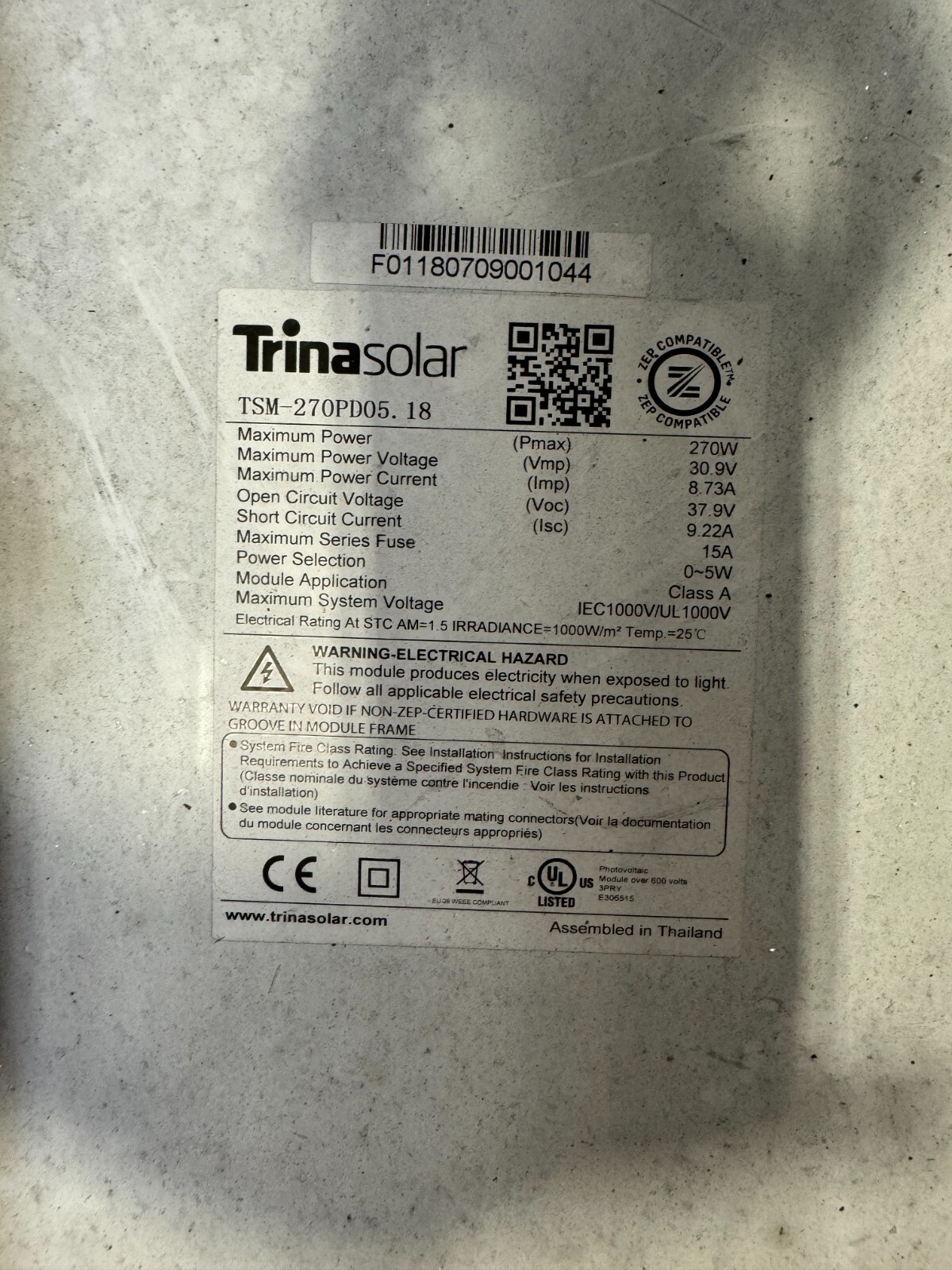 Test used solar panel 250 watt BLACK FRAME brand MIXed