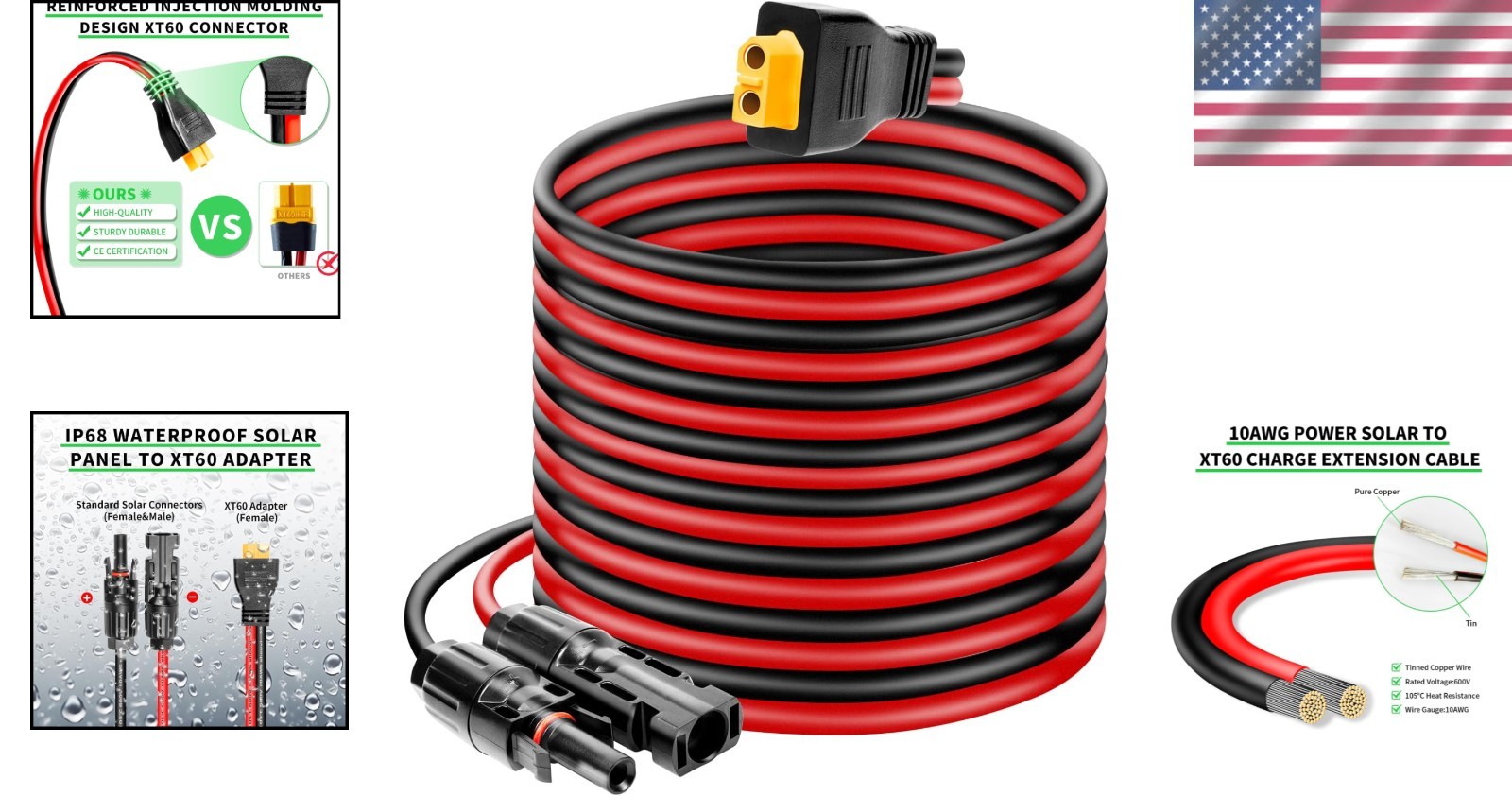 50FT XT60 Plug Solar Panel Extension Cable – Waterproof & Certified