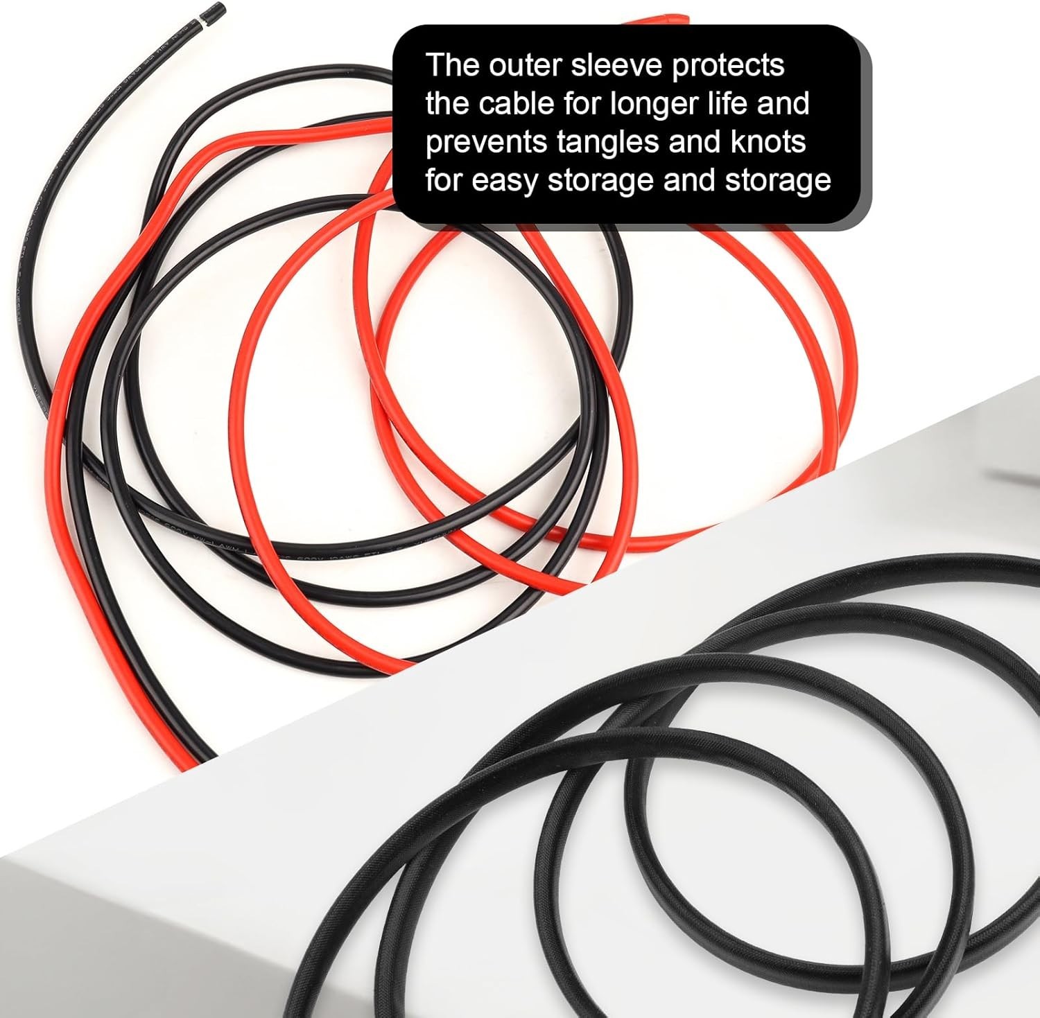 High-Efficiency 10 AWG Solar Battery Cable with Protective Sleeving – 3FT Length