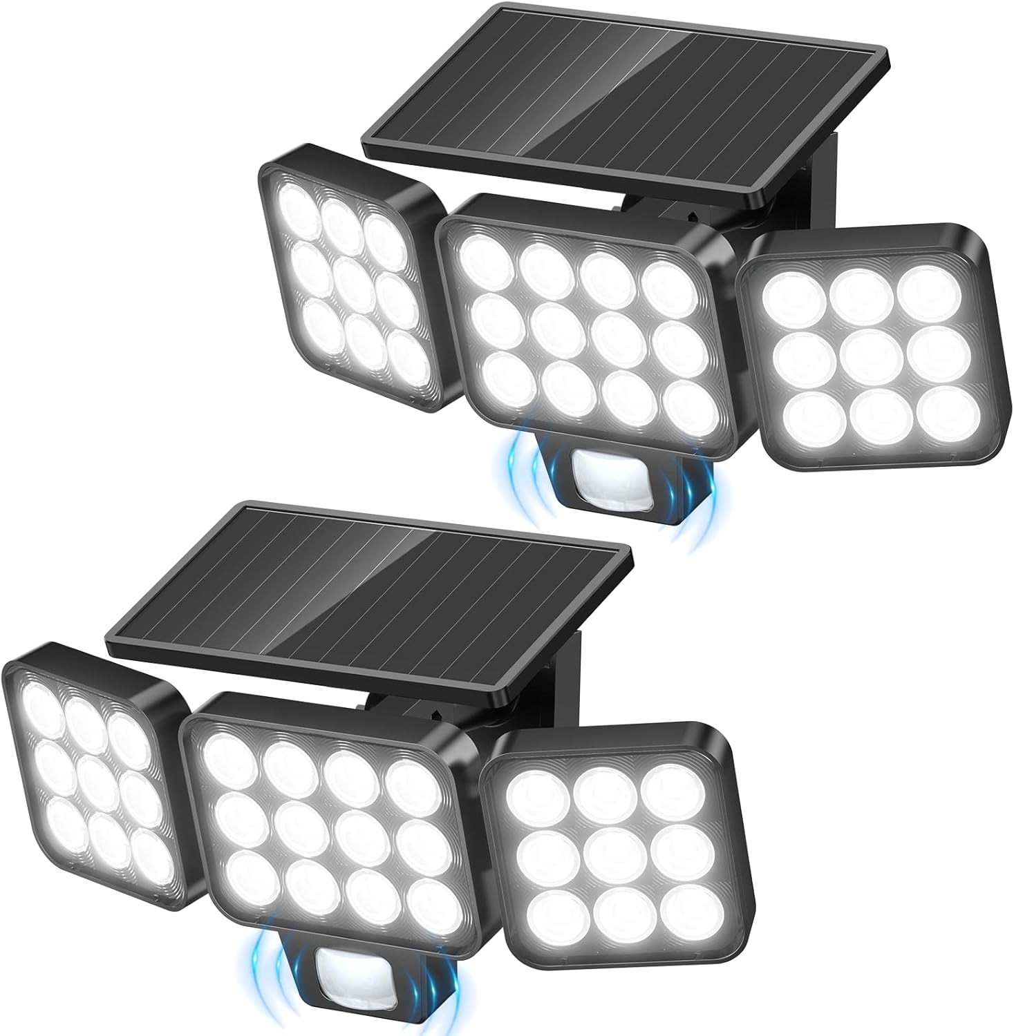 Foco Solar Exterior con Sensor de Movimiento, 3500LM, 3 Cabezales y Panel de Vid