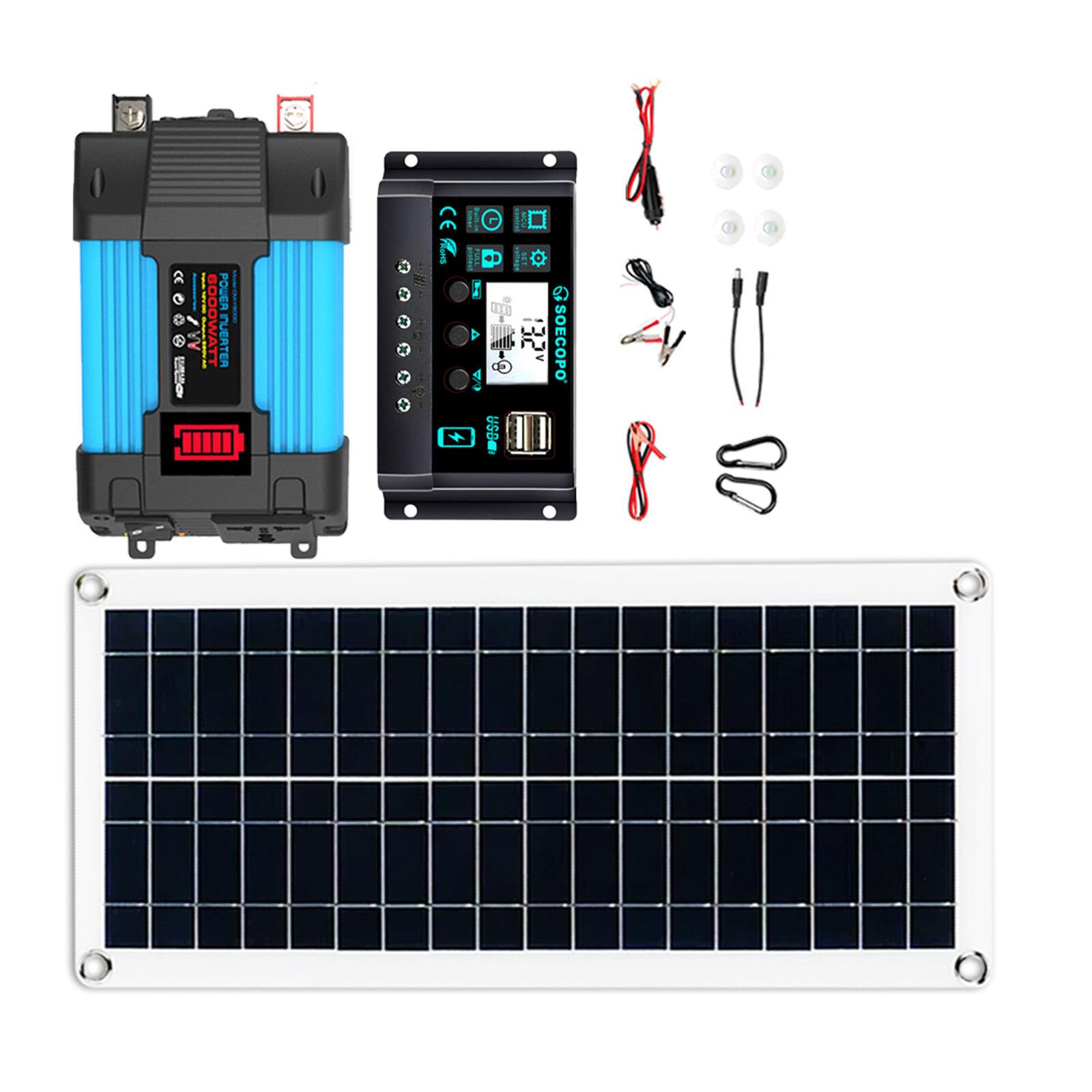 6000W Solar Panel Set Solar Power Inverter Generator 100A Home 110V Grid System