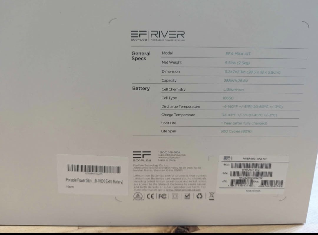 EcoFlow River 600 Portable Power Station EXTRA BATTERY EF4-MXA KIT